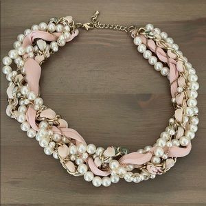Choker pearl gold chain pink ribbon